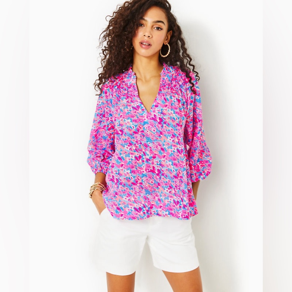 NWT Lily Pulitzer pink Lourdes 3/4 sleeve cotton top size large